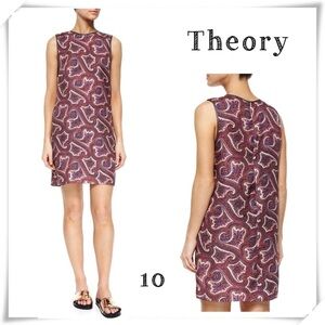THEORY Brindina Veranda Paisley Silk Shift Dress in Grape Purple Size 10
